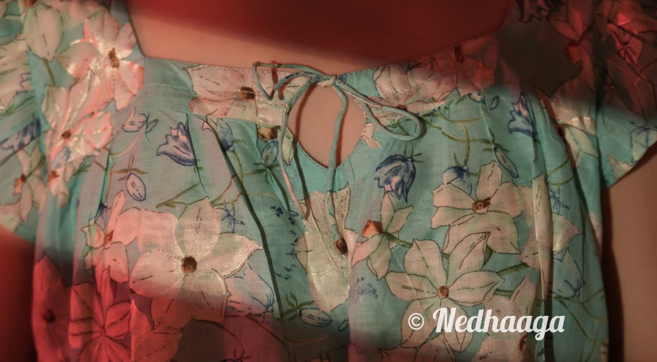 Suhani – Sea Green Floral Cotton Top with Square Neck & Ruffle Sleeves